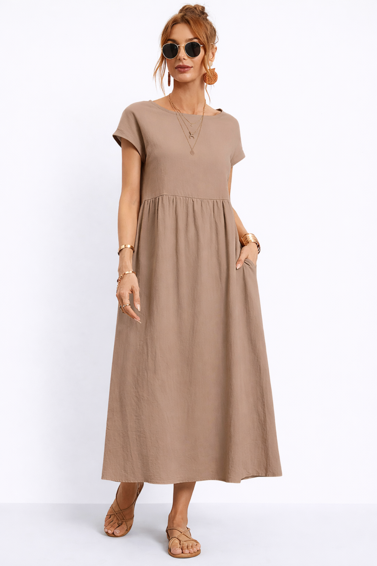 Robe Longue Femme Décontractée – Robe Fluide Avec Poches Style Minimaliste