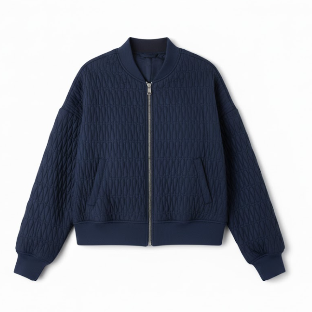 veste bomber matelassée bleu marine pour femme, vue de face
