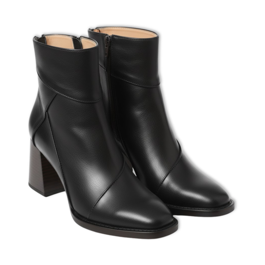 bottines femme à talon carré noir, vue de profil