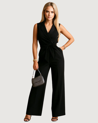 Combinaison élégante femme sans manches avec ceinture nouée