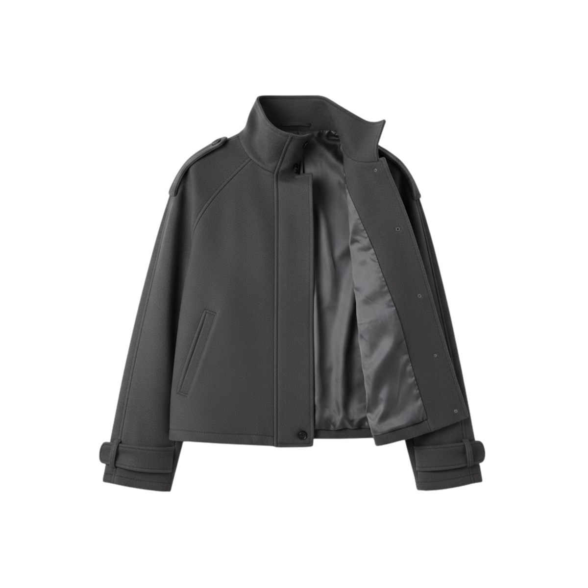 blouson court en laine gris pour femme, vue de face