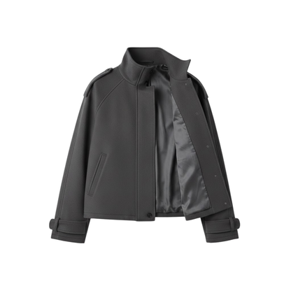 blouson court en laine gris pour femme, vue de face