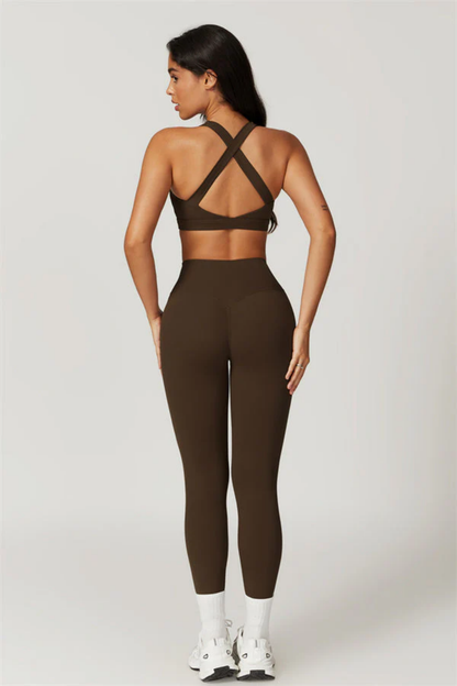 Ensemble Sport Femme Dos Croisé – Brassière et Legging Taille Haute Sculptant