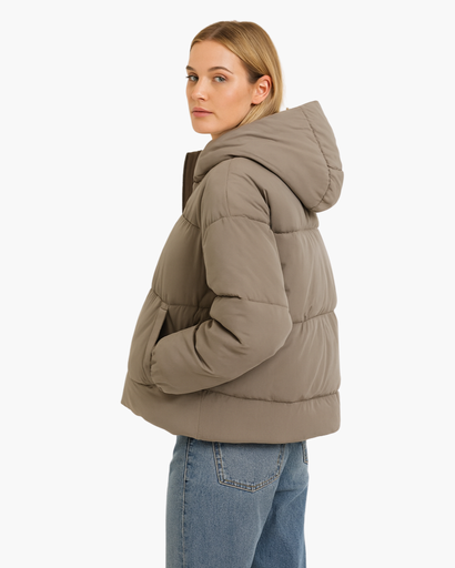 Veste d’Hiver Femme Matelassée Courte avec Capuche – Doudoune Chaude et Confortable