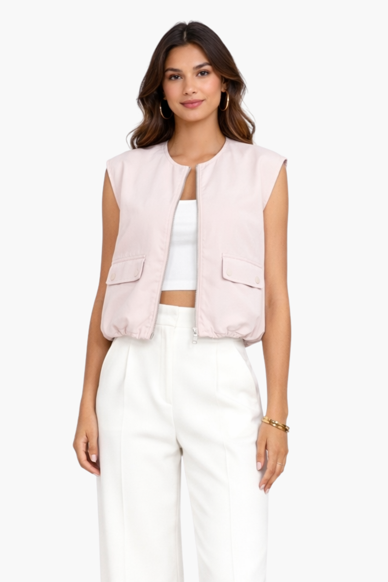 Gilet Femme Sans Manches Zippé – Veste Courte Élégante Style Utility