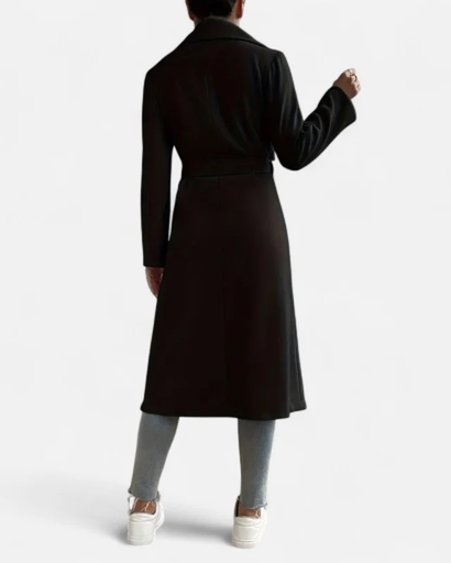 Trench Long Femme – Manteau Élégant avec Col Revers et Poches Latérales