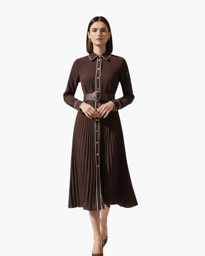 Robe Chemise Plissée Femme – Style Raffiné Ceinture Taille Haute | Robe Cocktail Invitée de Mariage