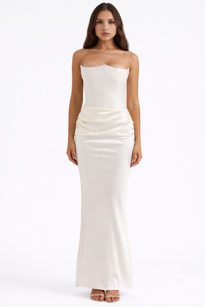 Robe Longue Bustier Soirée Cocktail Glamour – Marron