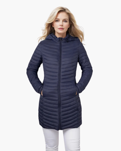 Manteau long matelassé à capuche pour femme