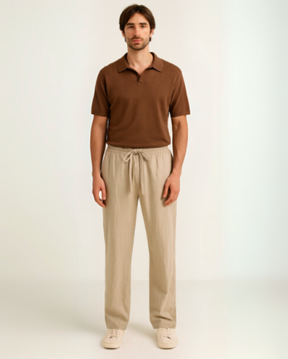 Pantalon ample en lin pour homme avec taille élastique – Style décontracté