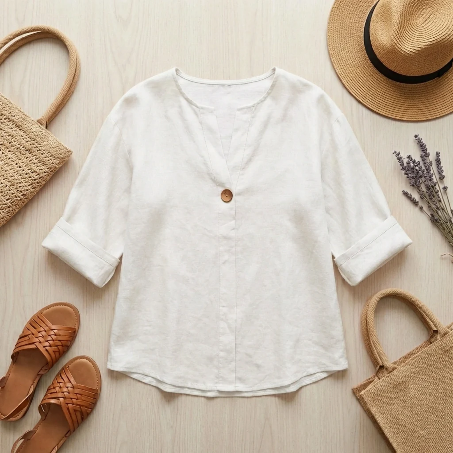 Blouse Femme en Lin – Coupe Fluide et Col en V Élégant | Blouse Respirante
