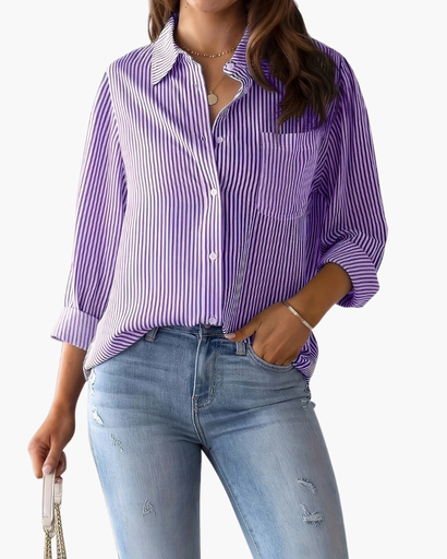 Chemise femme à rayures verticales et poche poitrine