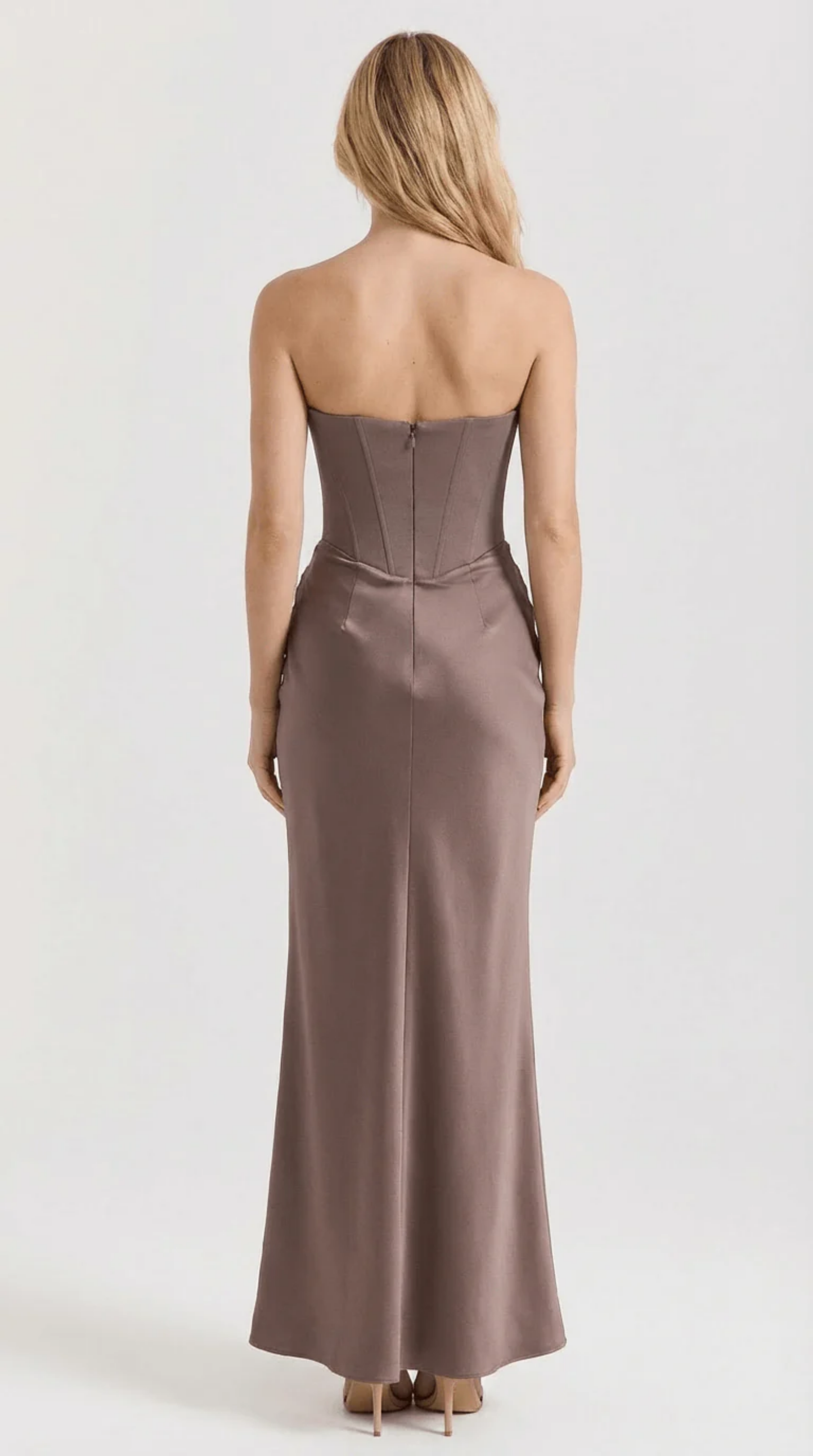 Robe Longue Bustier Satinée Femme à Coupe Ajustée