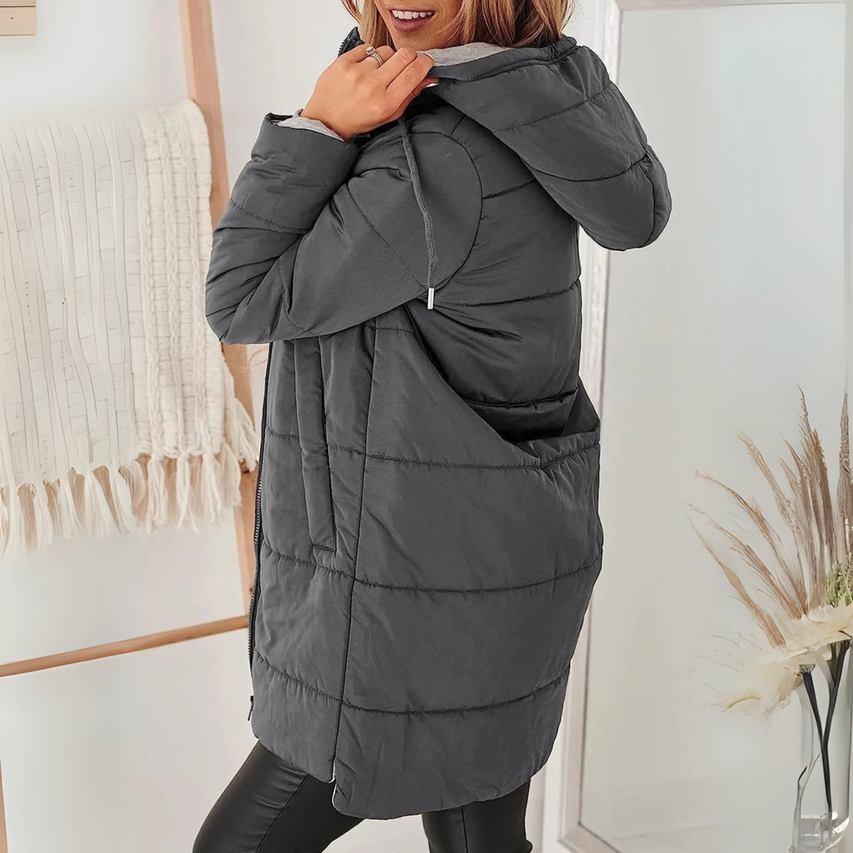 doudoune à capuche femme, coloris gris anthracite