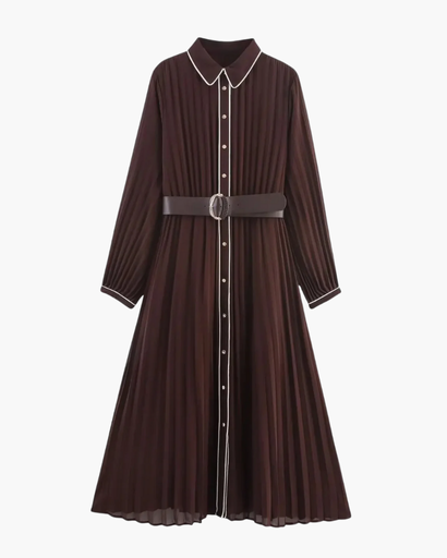 Robe Chemise Plissée Élégante | Style Raffiné avec Ceinture Taille Haute