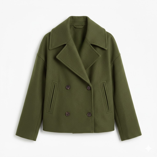 caban court en laine femme, coloris vert