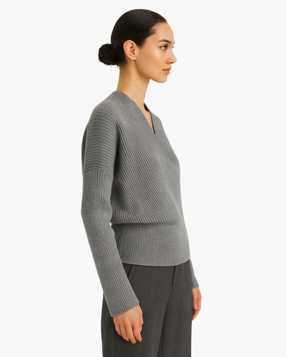 Pull Cache-Cœur Femme en Maille Côtelée – Tricot Élégant et Confortable