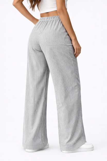 Pantalon femme rayé gris, vue de dos