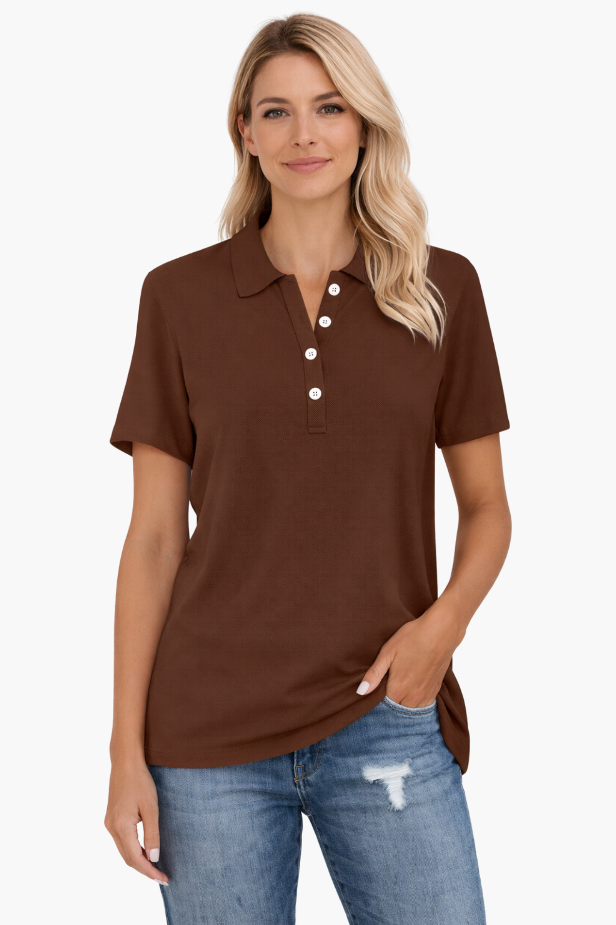 Polo Femme Manches Courtes – Haut Décontracté Élégant Avec Boutons