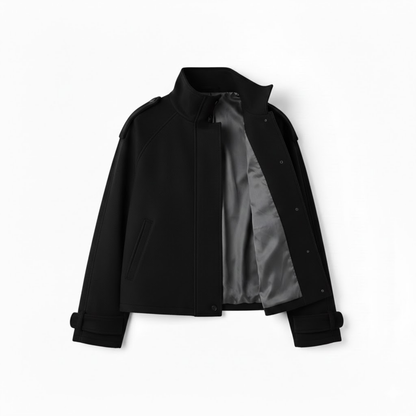 blouson court en laine noir pour femme, vue de face