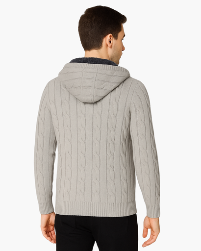 Gilet à Capuche Homme | Maille Torsadée et Doublure Chaude