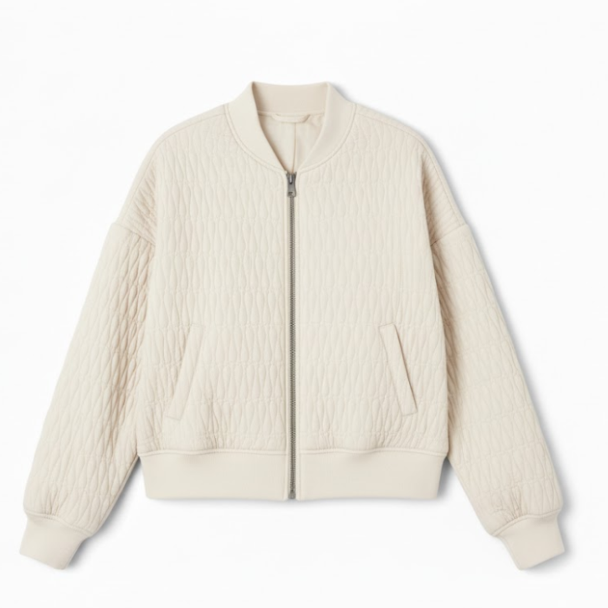veste bomber matelassée blanc cassé pour femme, vue de face