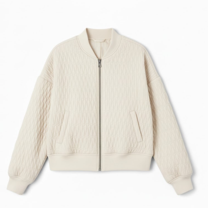 veste bomber matelassée blanc cassé pour femme, vue de face