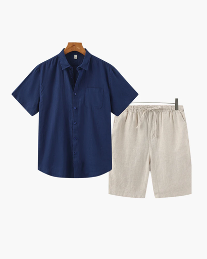 Ensemble Estival Homme – Chemise Courte à Col Classique & Short Décontracté