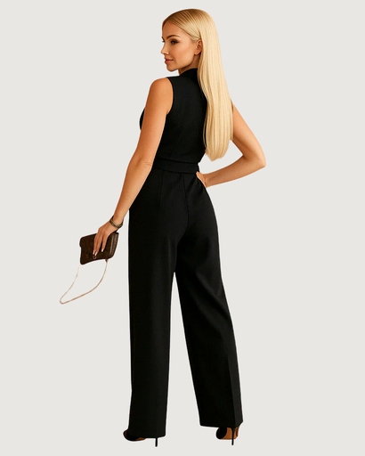 Combinaison élégante femme sans manches avec ceinture nouée