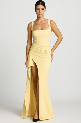 Robe Longue à Fente Haute | Élégance Sculptée et Fluidité Moderne