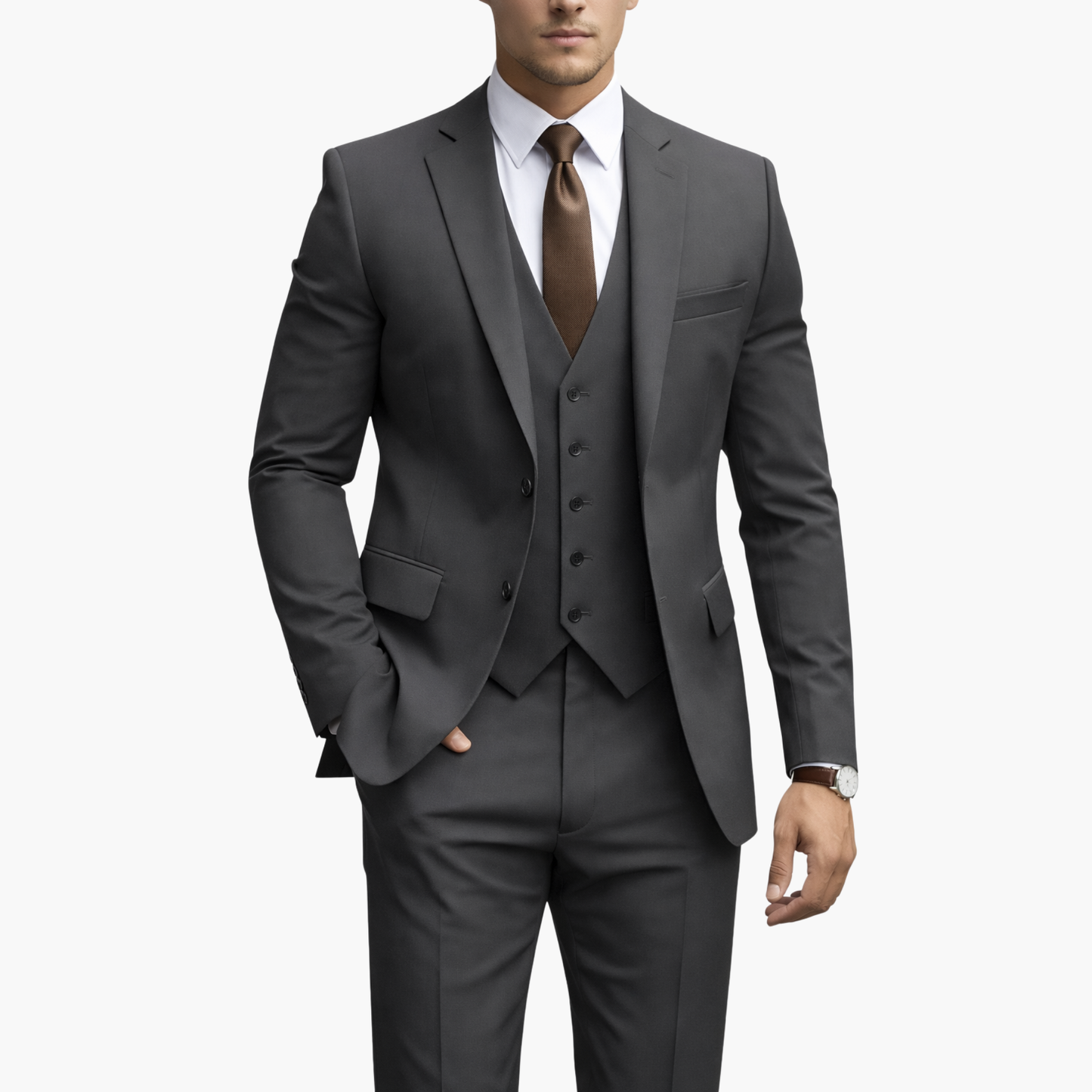 Costume homme 3 pièces élégant coupe ajustée avec gilet veste et pantalon style formel moderne