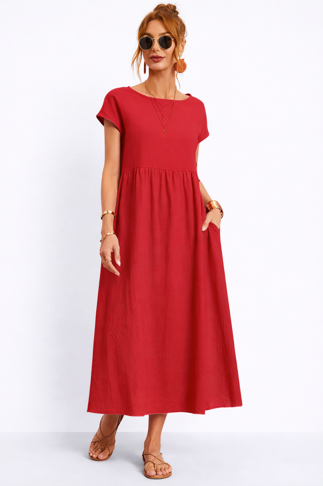 Robe Longue Femme Décontractée – Robe Fluide Avec Poches Style Minimaliste