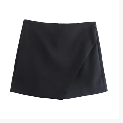 Jupe short portefeuille femme taille haute