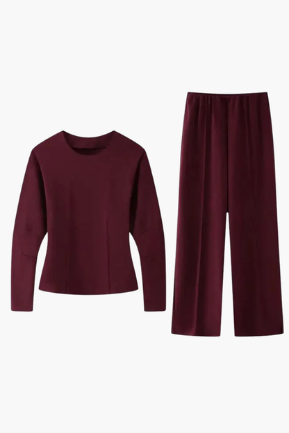Ensemble Femme Élégant – Haut Ajusté à Manches Longues et Pantalon Large