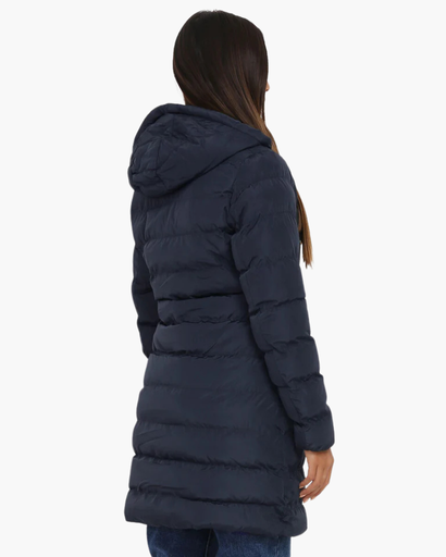 Veste longue matelassée pour femme avec capuche et fermeture éclair