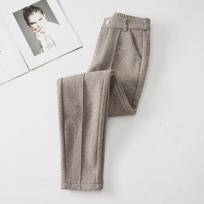Pantalon femme effet laine kaki
