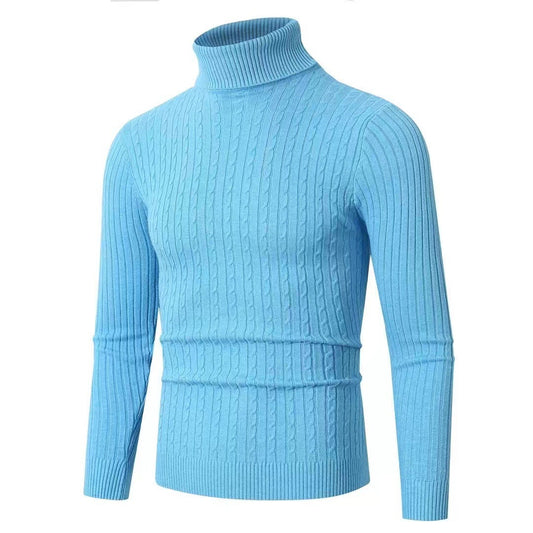 Pull col roulé maille chaude homme, bleu ciel, produit