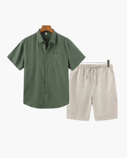 Ensemble Estival Homme – Chemise Courte à Col Classique & Short Décontracté
