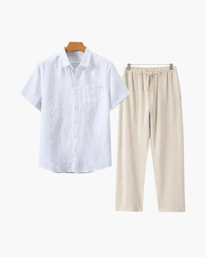 Ensemble Estival Homme – Chemise Courte à Boutons & Pantalon Ample