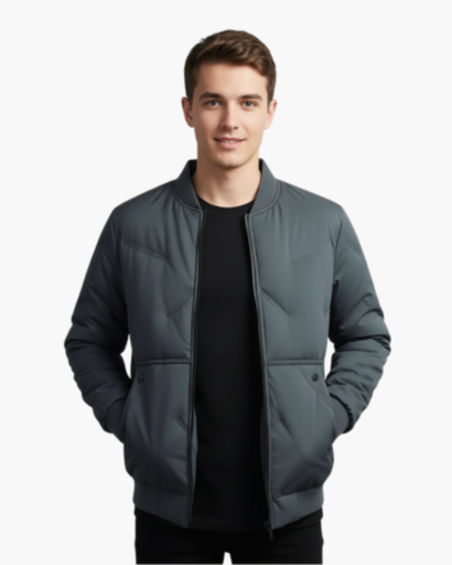 Veste Matelassée Homme – Bomber Chaud avec Fermeture Éclair et Col Montant