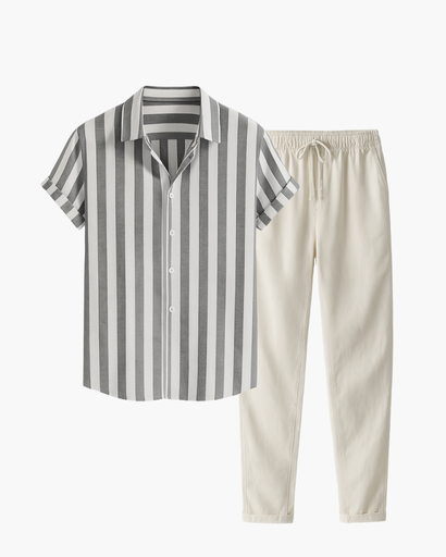 Ensemble Chemise à Rayures et Pantalon Léger - Look Estival Élégant