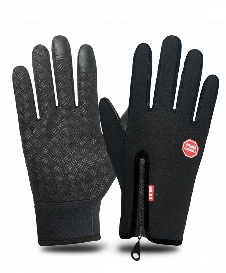 gants d'hiver imperméables noirs, vue de face