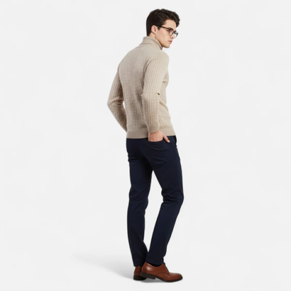 Pull Col Roulé Homme – Tricot Torsadé à Manches Longues