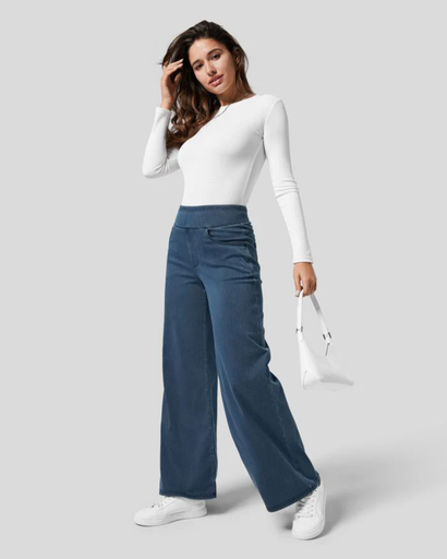 Jean Femme Taille Haute Élastique | Coupe Large et Confort Moderne