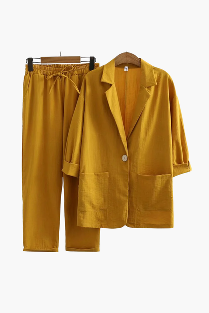 Ensemble Tailleur Femme Lin Blazer & Pantalon – Tenue Bureau Élégante | Invitée de Mariage & Style Été