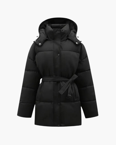 Manteau matelassé femme avec capuche et ceinture