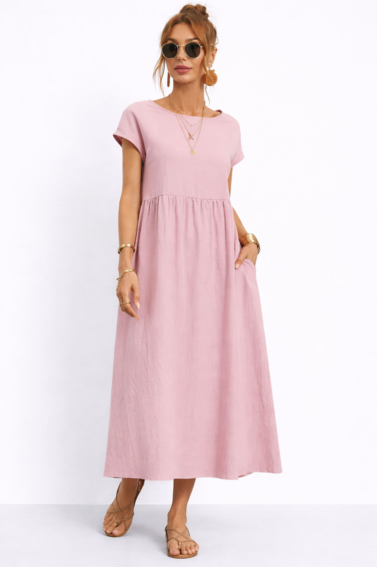 Robe Longue Femme Décontractée – Robe Fluide Avec Poches Style Minimaliste