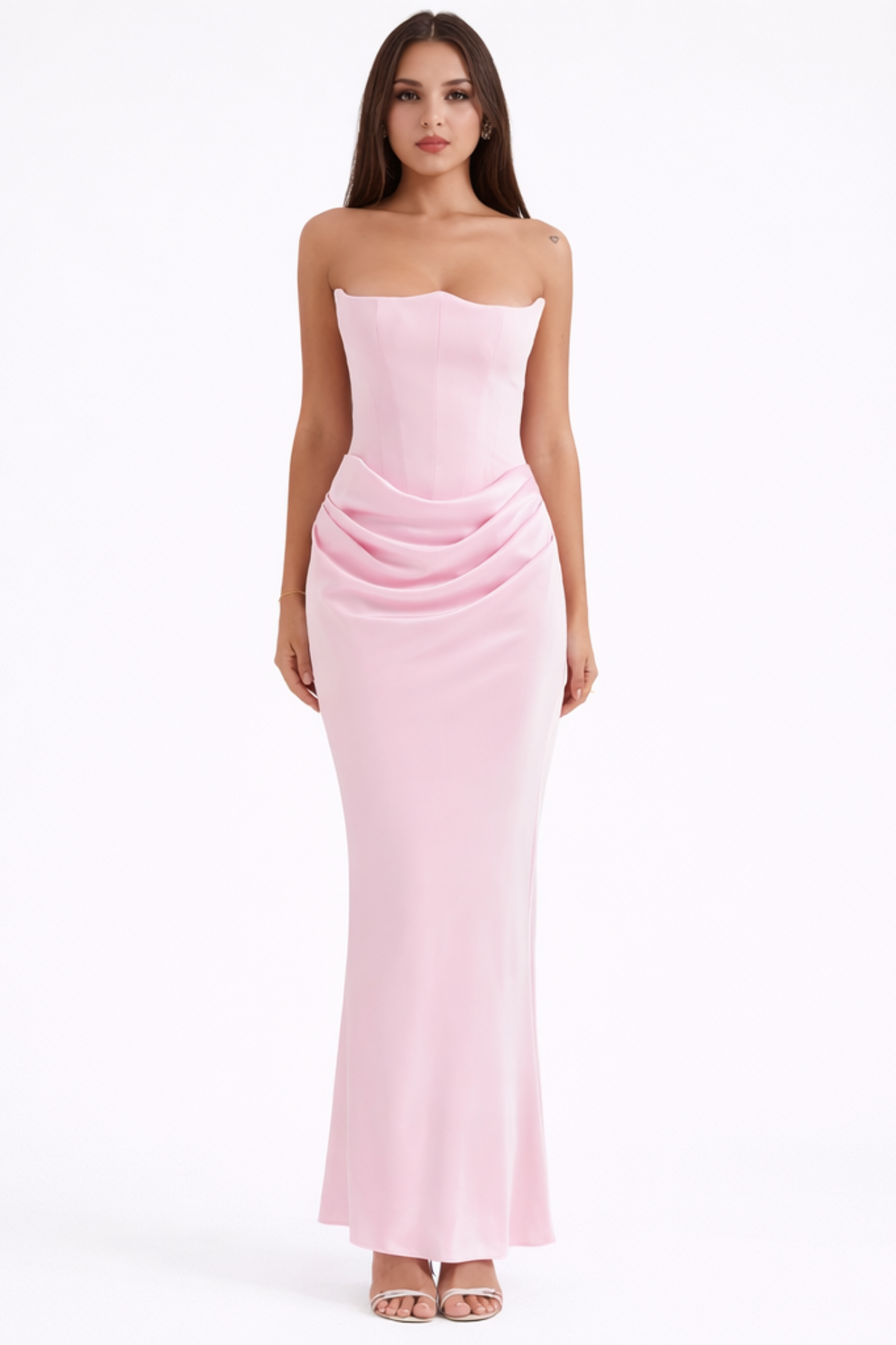Robe Longue Bustier Soirée Cocktail Glamour – Marron