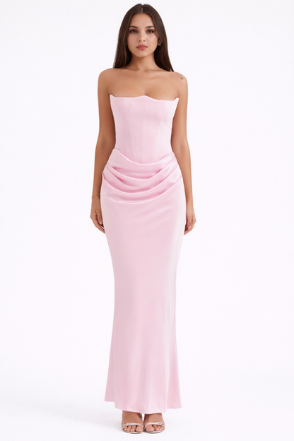 Robe Longue Bustier Soirée Cocktail Glamour – Marron
