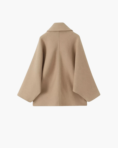 Manteau Femme Oversize en Laine Mélangée – Élégant avec Col Revers et Manches Chauve-Souris